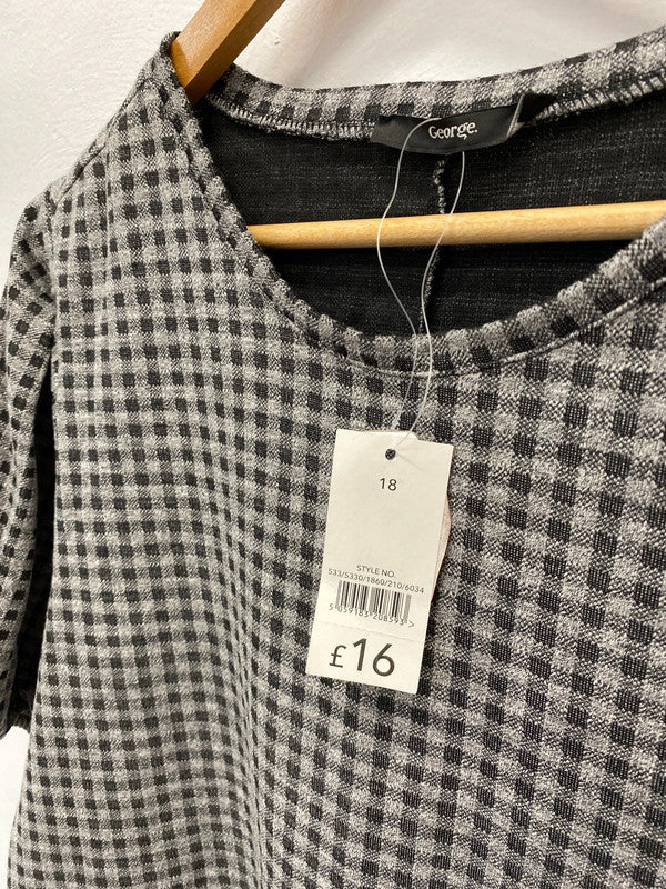 Fabulous Black & Grey Checked puff sleeve dress Uk18 New CR002