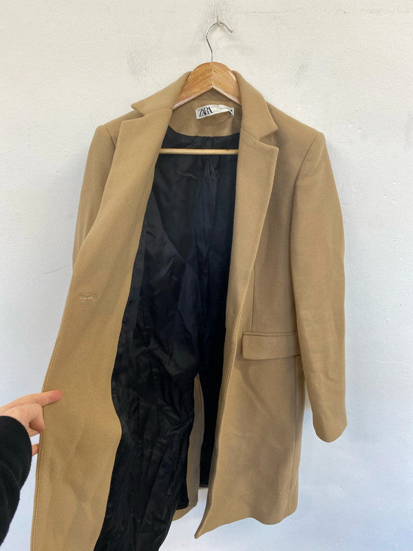 Zara Stylish Tan Overcoat Size S JM005