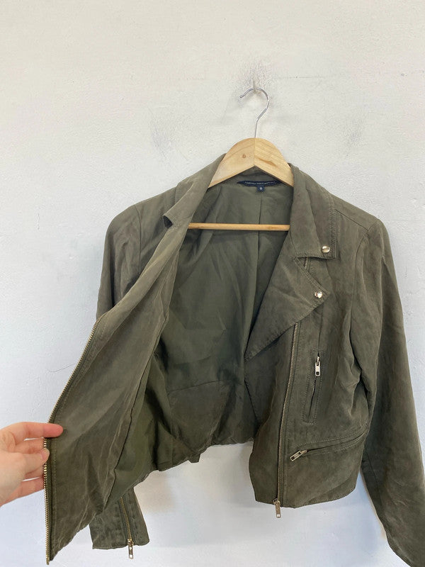 French Connection Chic Khaki Biker Jacket UK 8 CJ001