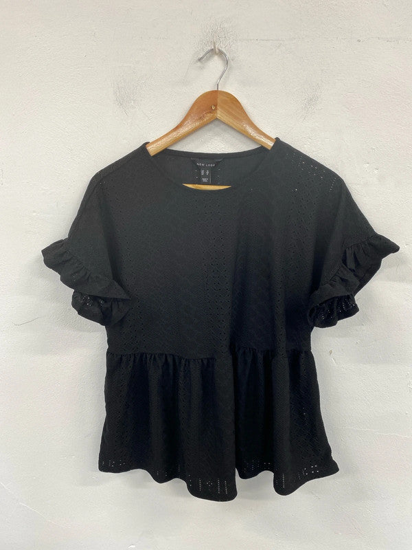 New Look Chic Black Broderie Peplum Top UK 12 NN001