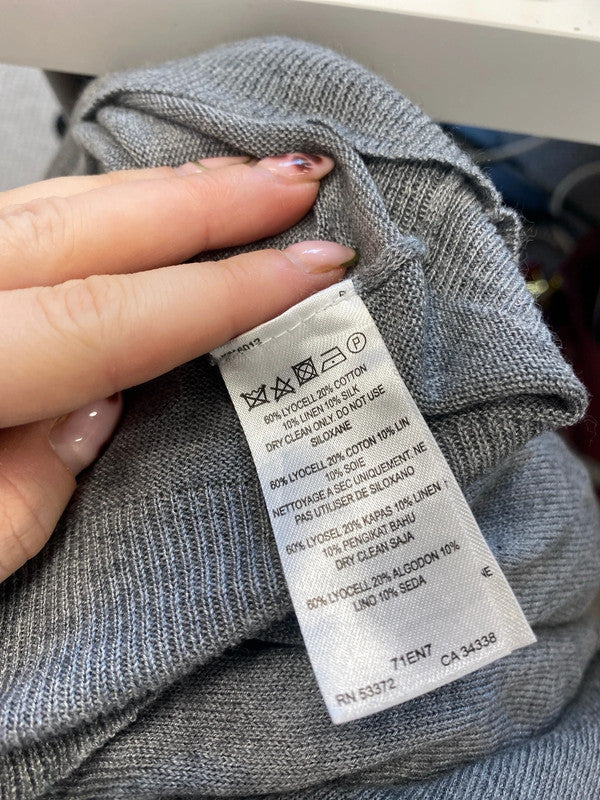 Lovely grey low back dress silk linen UK 10 LH002