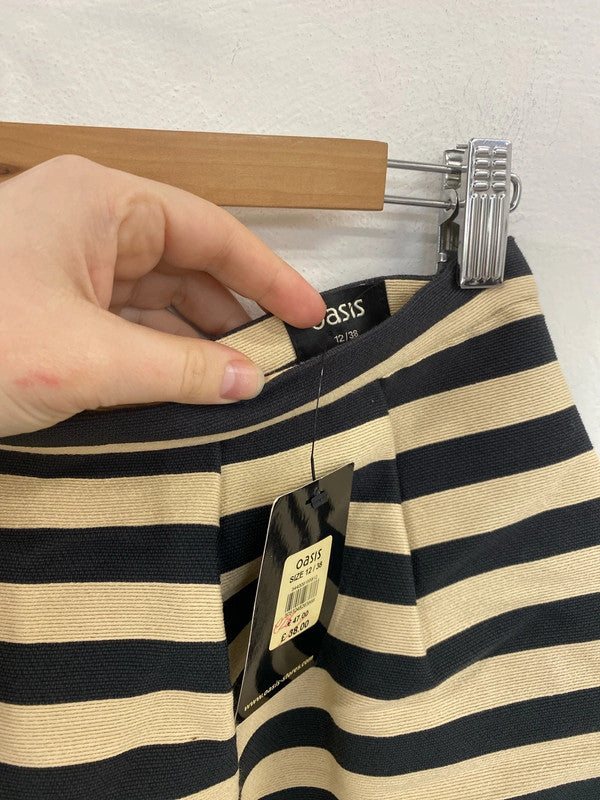 Oasis Stylish Black & Beige Stripe Mini Skirt UK 12 NN001