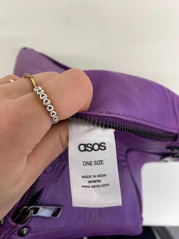 Lovely asos purple real leather 4 zip compartment triangular bag one size AT001