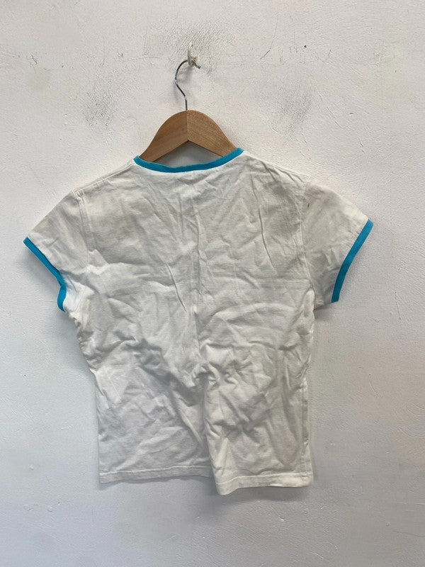 Lovely vintage blue white puma t shirt UK S LW005