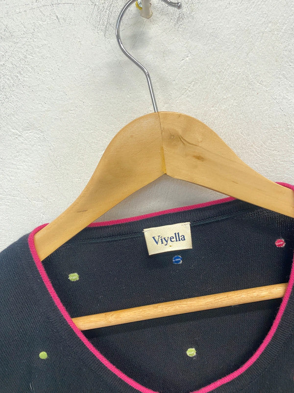 Lovely viyella black multicolour spotted cotton cardigan UK 8 CN001