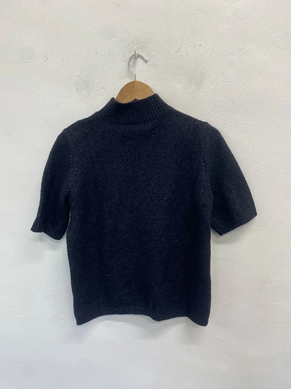 Stunning M&S navy metallic thread knit top UK M SS002