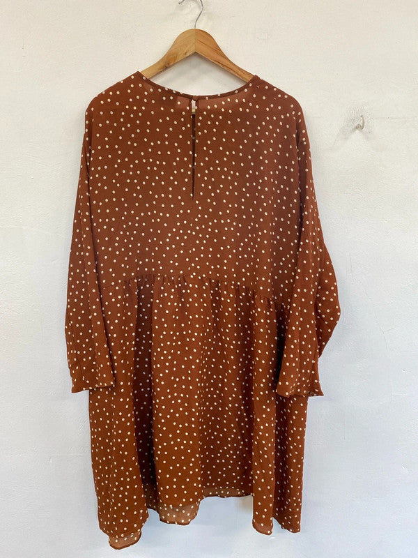 Asos Fabulous Brown & White Polka Dot Semi Sheer Midi Dress UK 24 IM001