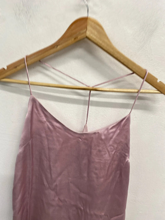 Lovely mango pink satin look slip dress UK XS AE001