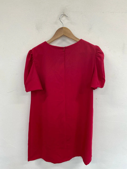 Zara Gorgeous Hot Pink Pearl Detail Mini Dress Size L NN001