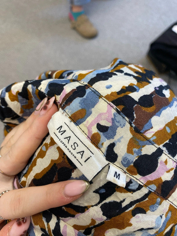 Lovely masai brown blue pattern tunic UK M EG002