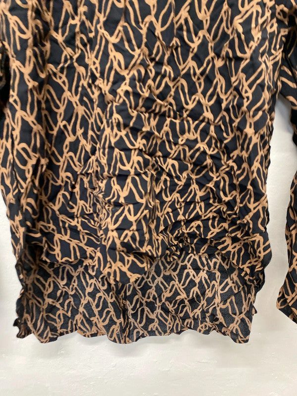 Fabulous M&S black & fawn chain pattern high neck top Uk12 Autograph LD003