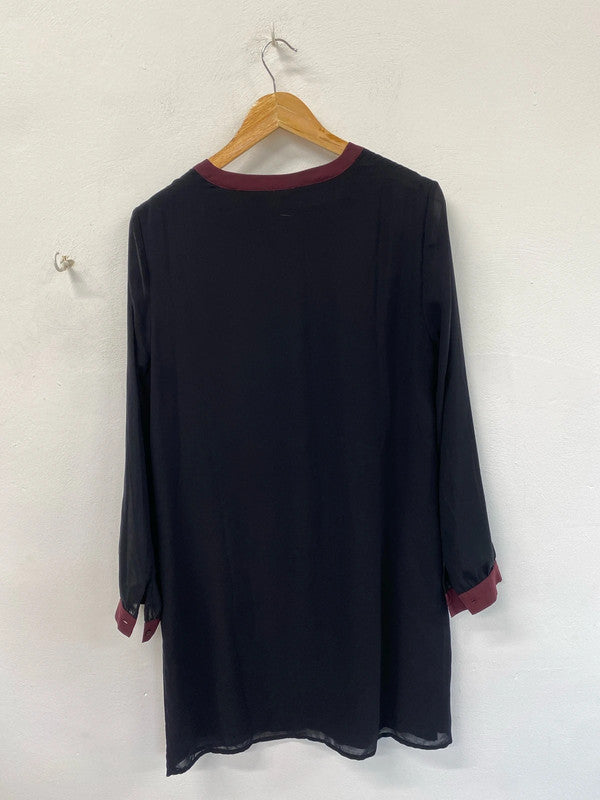 Gorgeous La Redoute soft grey sheer tunic shirt black burgundy 16 KM003