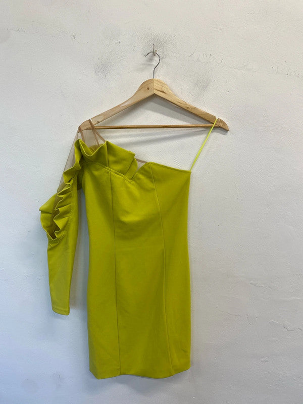 Stunning forever unique like ruffle sleeve one shoulder midi dress UK 8 JM008