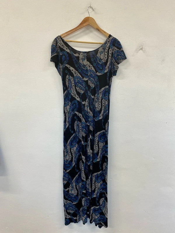 Evans Boho Black & Navy Paisley Maxi Dress UK 16 AT001