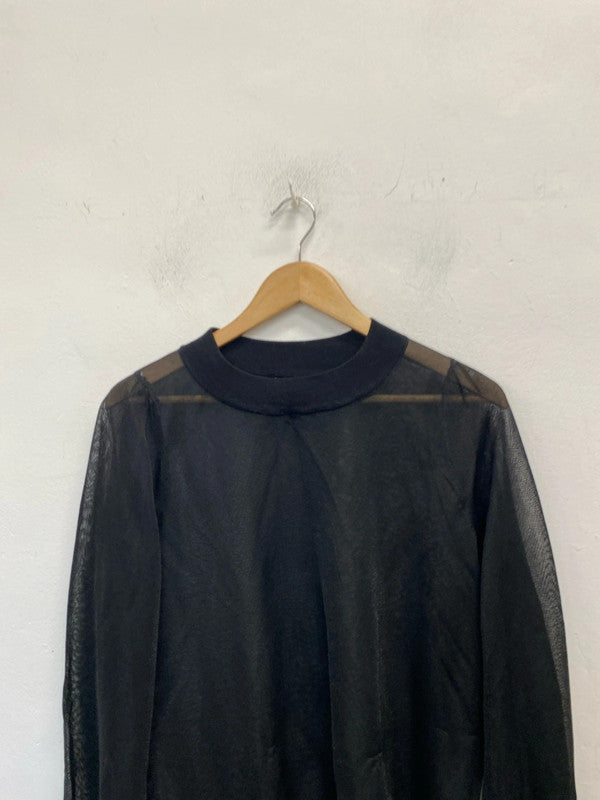 Lovely H&M semi sheer black frill sleeve top UK S JB001