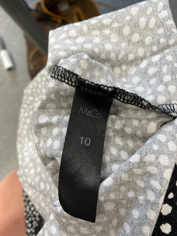 Fabulous M&co black white spotty dress v neck UK 10 LD001