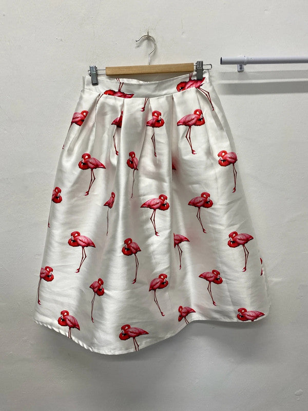 Fabulous Flamingo flared skirt white & Pink UkM By Chicwish MA001