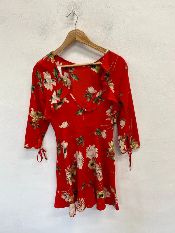 Lovely Topshop red floral midi dress UK 12 NN001