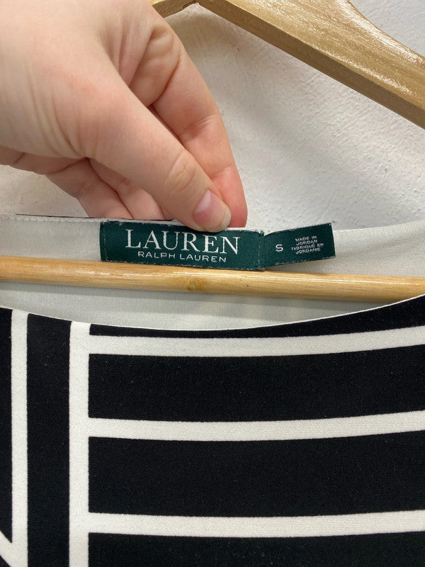 Lauren Ralph Lauren Chic Black & White Geometric Jersey Shift Dress Size S KM005