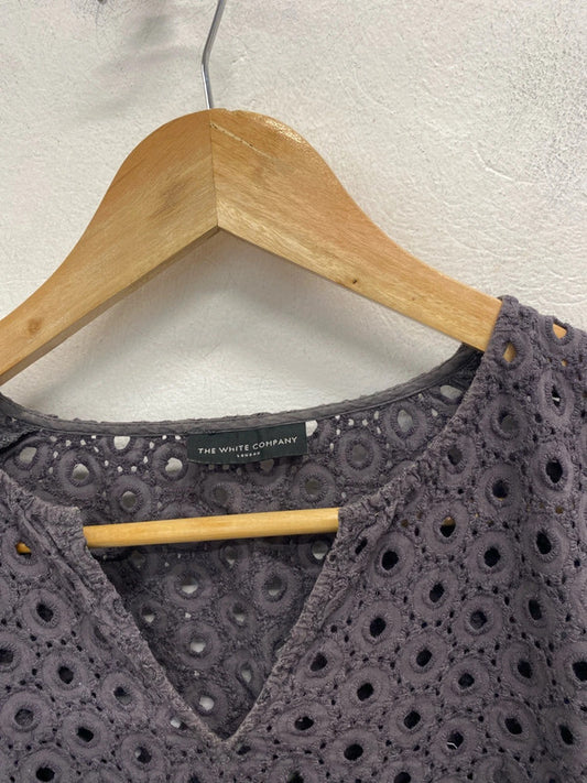 Lovely white company grey broderie top UK 10 MM005