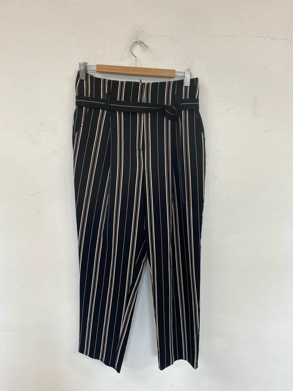 New Look Black & Beige Stripe Trousers UK 12 MB001