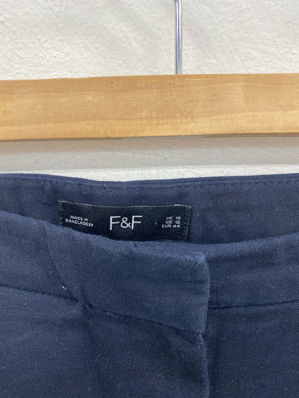 F&F Elegant Navy Zip Accent Tailored Trousers UK 16 JW002