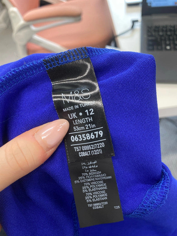 Lovely Marks & Spencer blue mini skirt office vibe UK 12 LW005