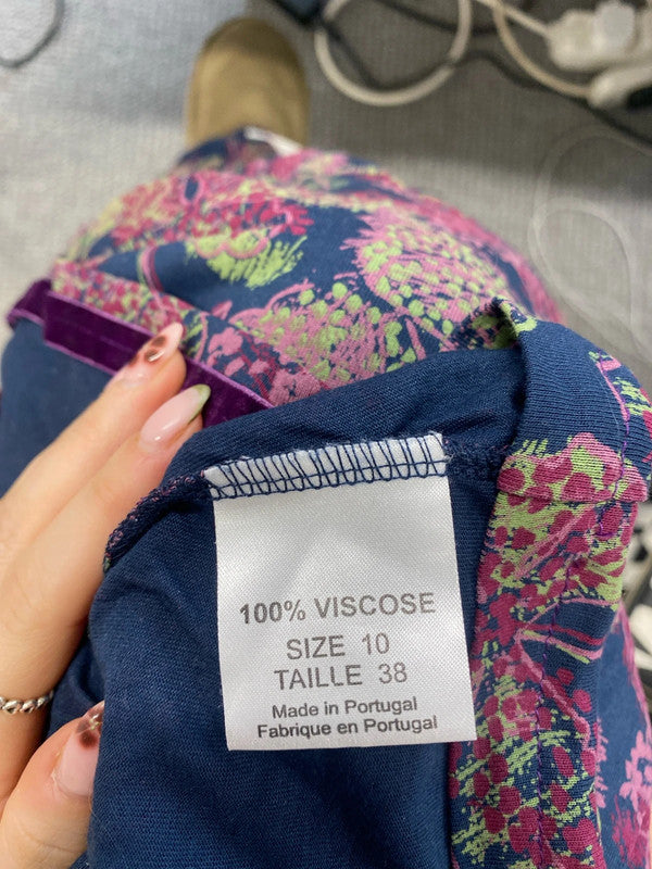 Lovely mistral navy burgundy leaf pattern dress UK 10 MM005