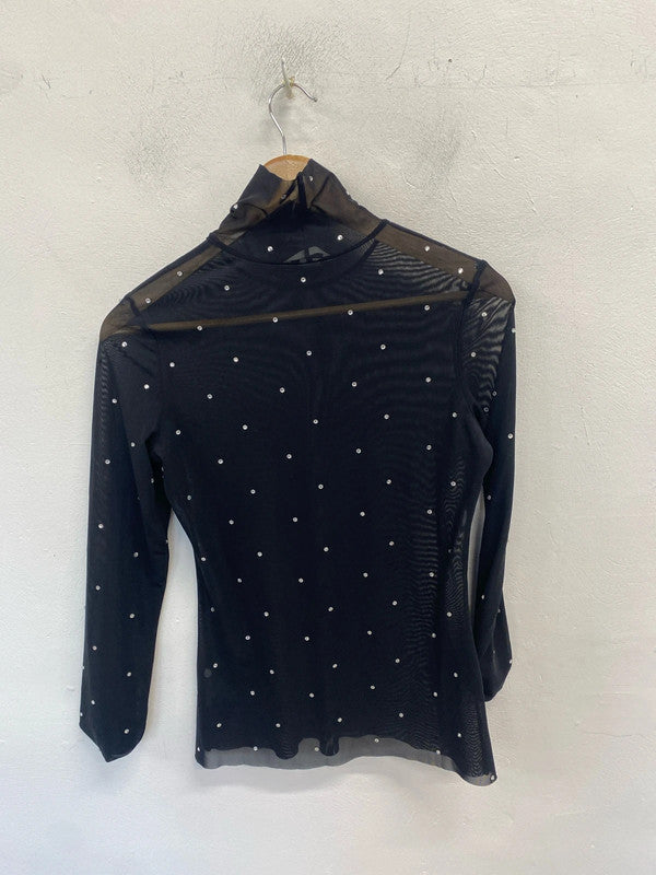 Lovely h&m black sheer Diamante top UK S LH002