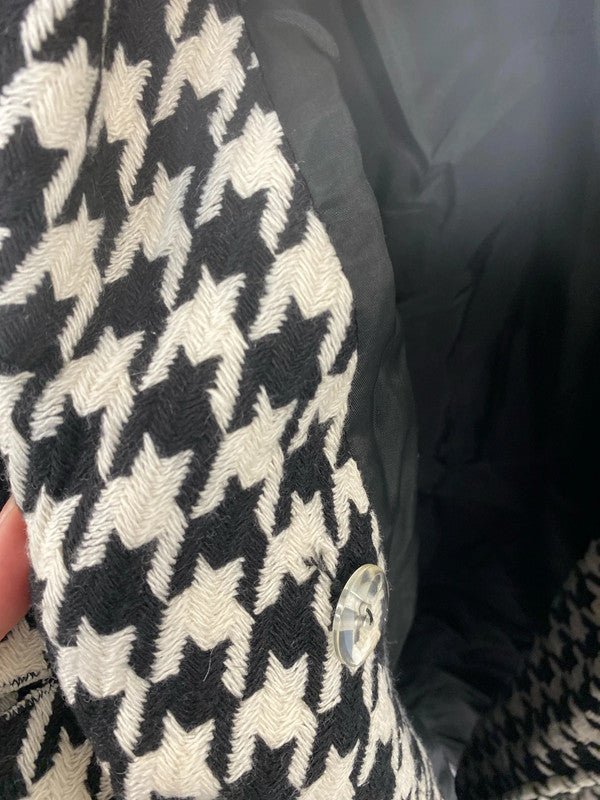 Helene Bergman Elegant Black & White Houndstooth Overcoat UK 14 LB010