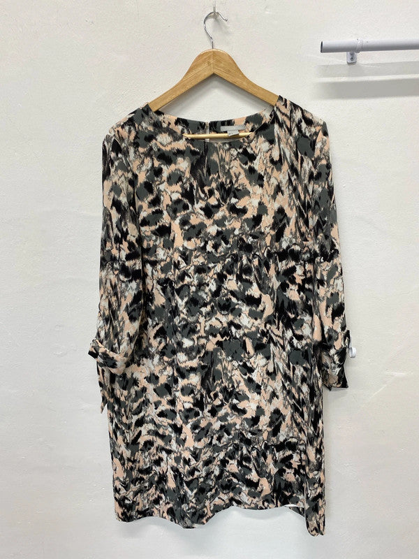 Fabulous Watercolour greys abstract loose fit sheath dress Uk18 KM003