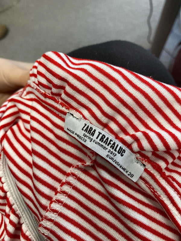 Stunning Zara off the shoulder red white striped midi dress UK M JB001