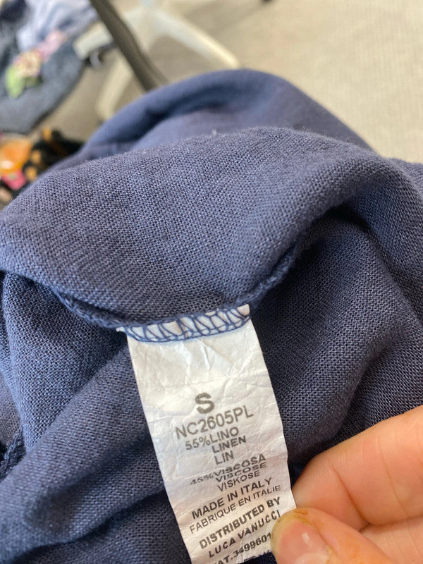 Fabulous Luca Vanucci Linen blend navy tunic dress midi classic UkS MM005