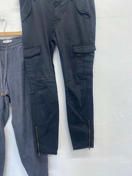Lovely duo of H&M cargo trousers black khaki UK 14 #19 KM003