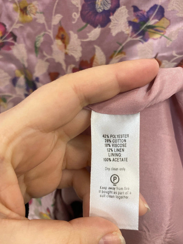 Vintage Monsoon Gorgeous Lilac Floral Satin Sheath Dress UK 12 MM005