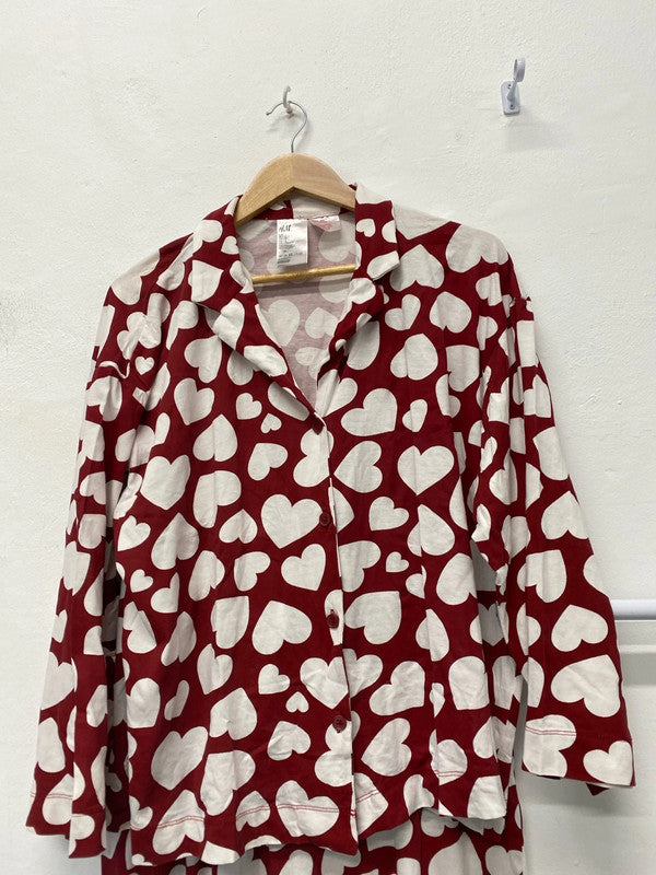Fabulous pure cotton Cherry Red & White Heart pyjamas Uk14/16 KM003