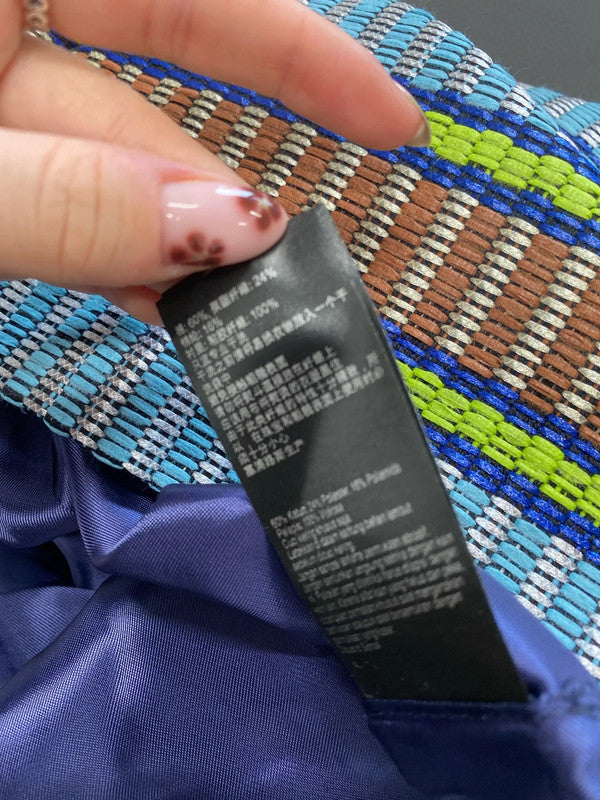 Lovely Karen millen woven button blue brown Mini skirt UK 10 KA001