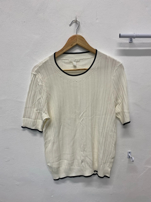 Fabulous Cream & Black H&M summer knit top short sleeve UkXL KM003