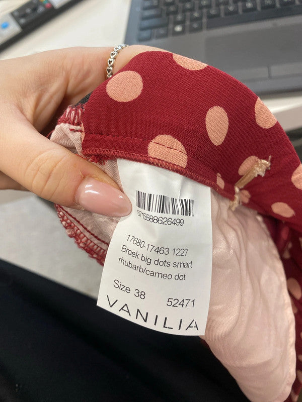 Lovely vanilia red pink polka trouser top set UK 10 SS002