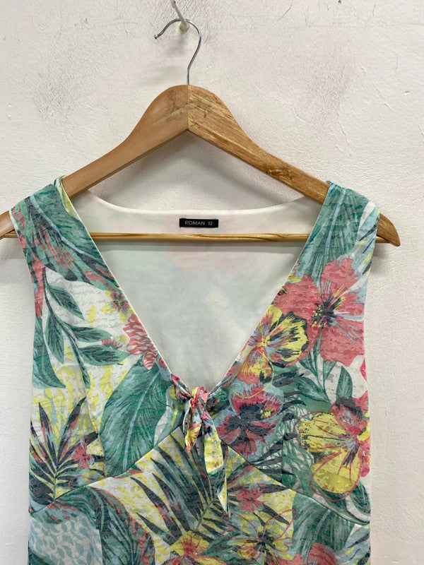 Lovely Roman tropical low neck Mini dress UK 12 LL003