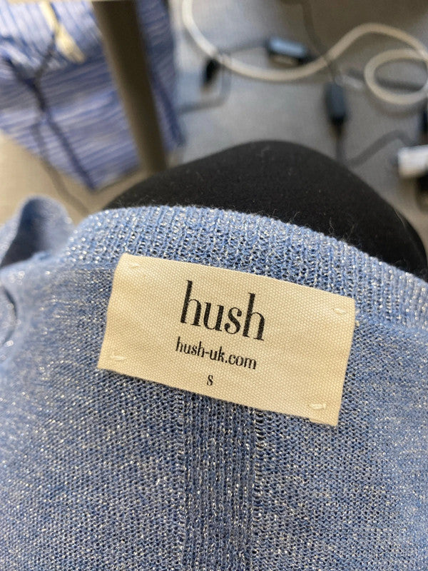 Stunning hush blue metallic thread jumper v neck UK S JP001