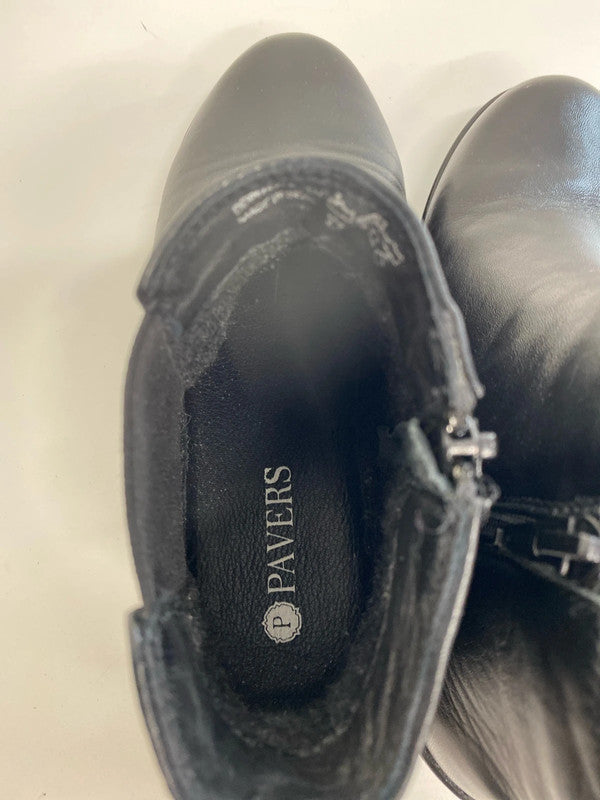 Pavers Chic Black Leather Ankle Boots UK 4 NC001