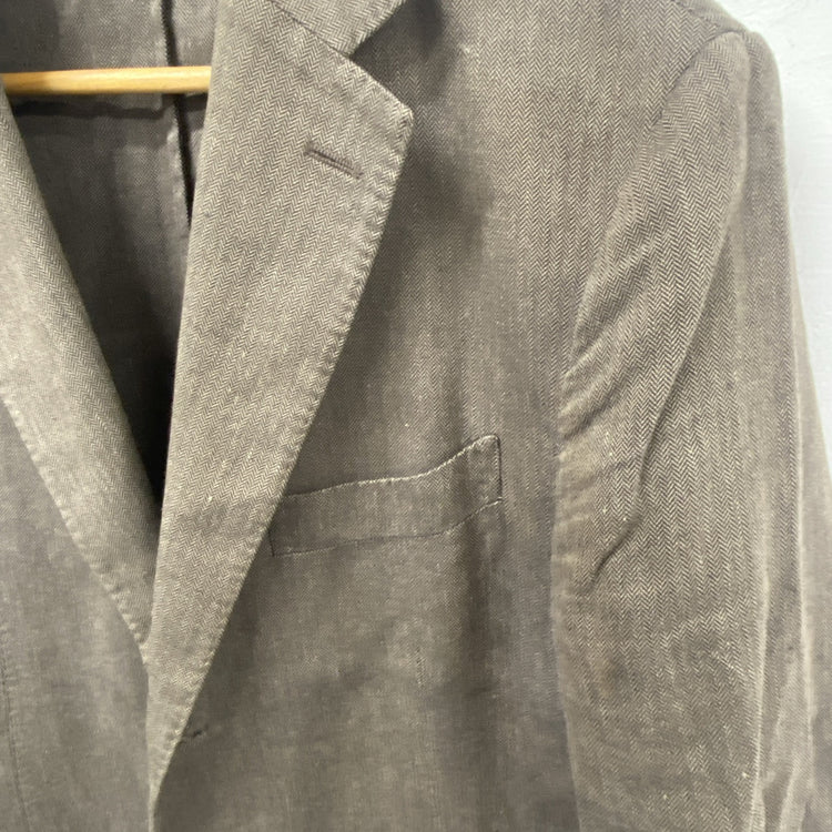 Empresa Linen Jacket Men’s 40” Brown Herringbone Tan 50 Made In Italy FE001
