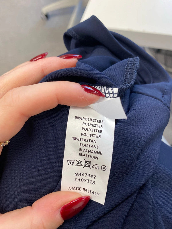 Gorgeous leruggi new navy drape shoulder midi dress UK 14 AE001