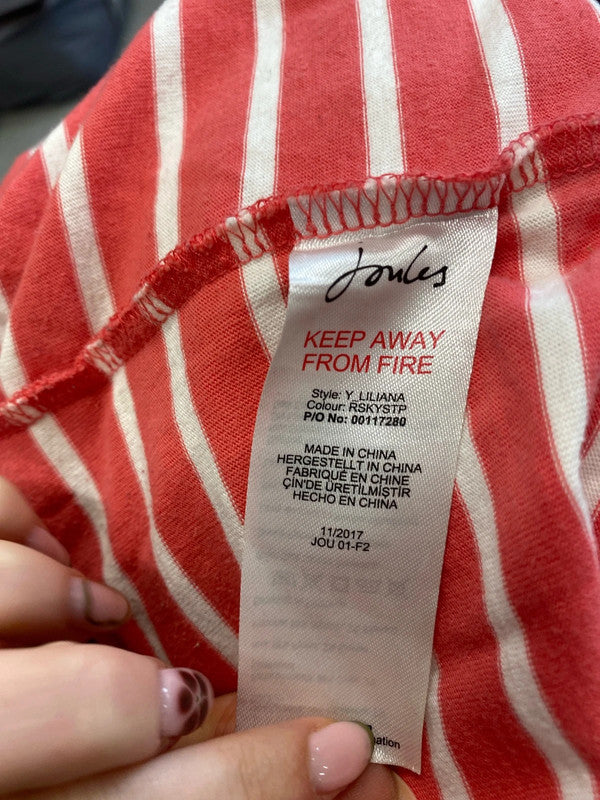 Lovely joules pink white stripe long sleeve top UK 14 NN001