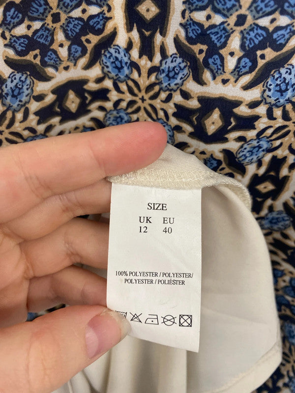 Voulez Vous Elegant Blue & Beige Indian Boho Smock Dress UK 12 GK002