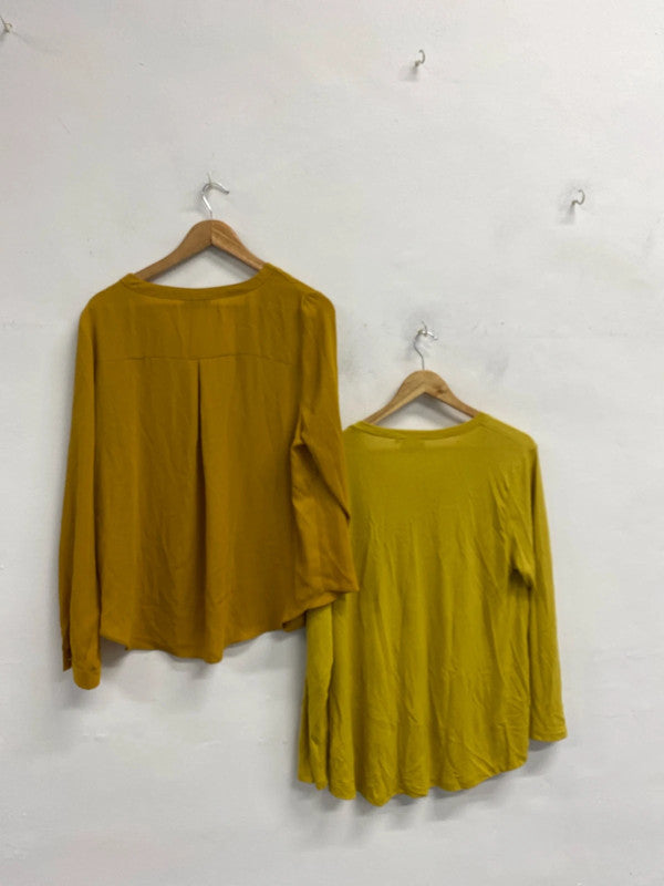 Lovely duo of mustard long sleeve tunic tops papaya masa UK XL #1 YM001