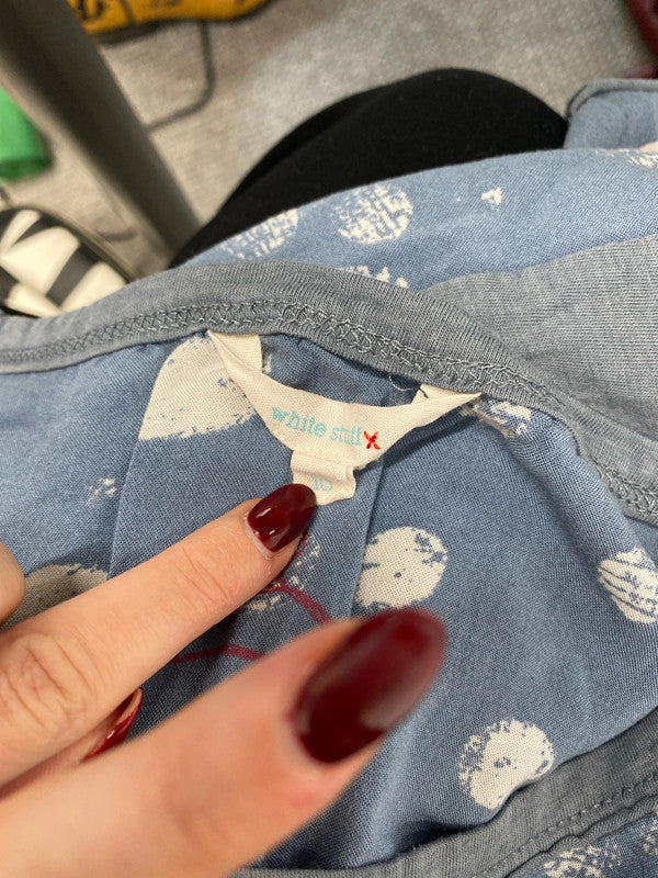 Gorgeous white stuff blue distressed spots tunic dress UK 10 MM005