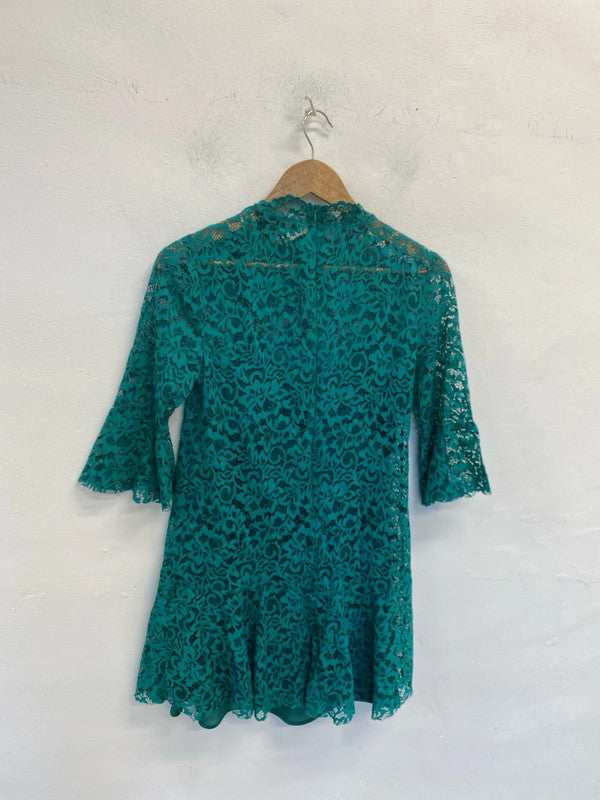 Stunning Zara green lace frill sleeve underlayer UK S LL003