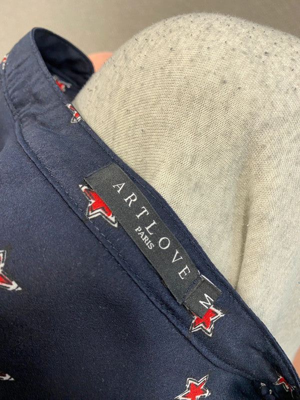 Lovely art love Paris navy star midi dress UK M AG006